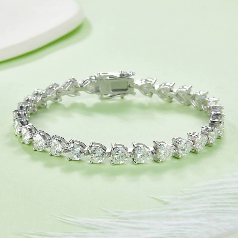 心形拼石Tennis ChainS925银镀白金BraceletMoissanite0.5ct/粒DVVS